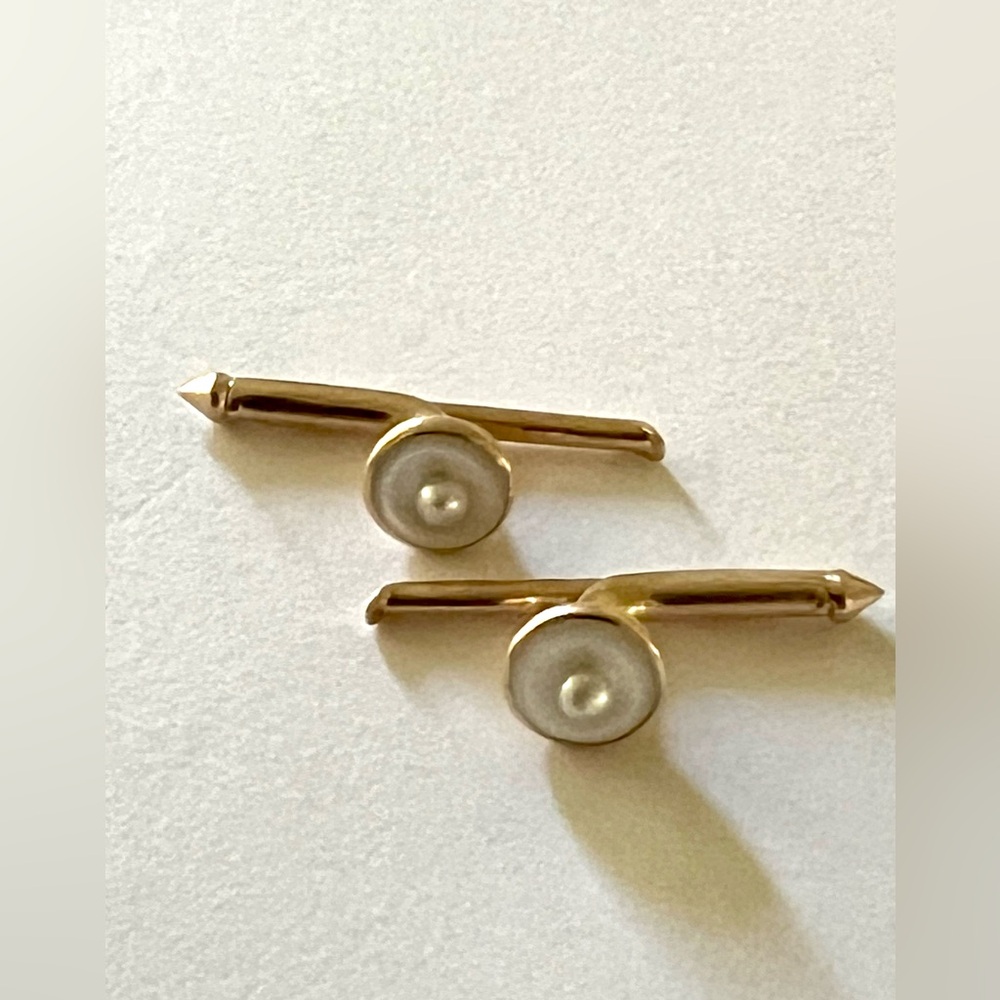 Art Deco 10K Yellow Gold Mother of Pearl & Pearl Tuxedo Shirt Studs